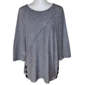 CHICO'S Asymmetrical Gray Striped Tunic Top - Size Large